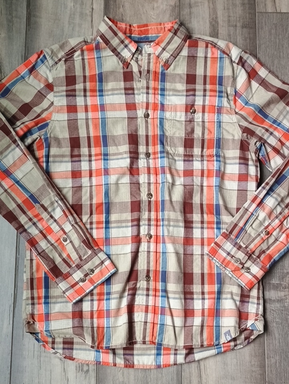 The North Face Men's Plaid Button-Down Shirt in Red, Brown & Blue